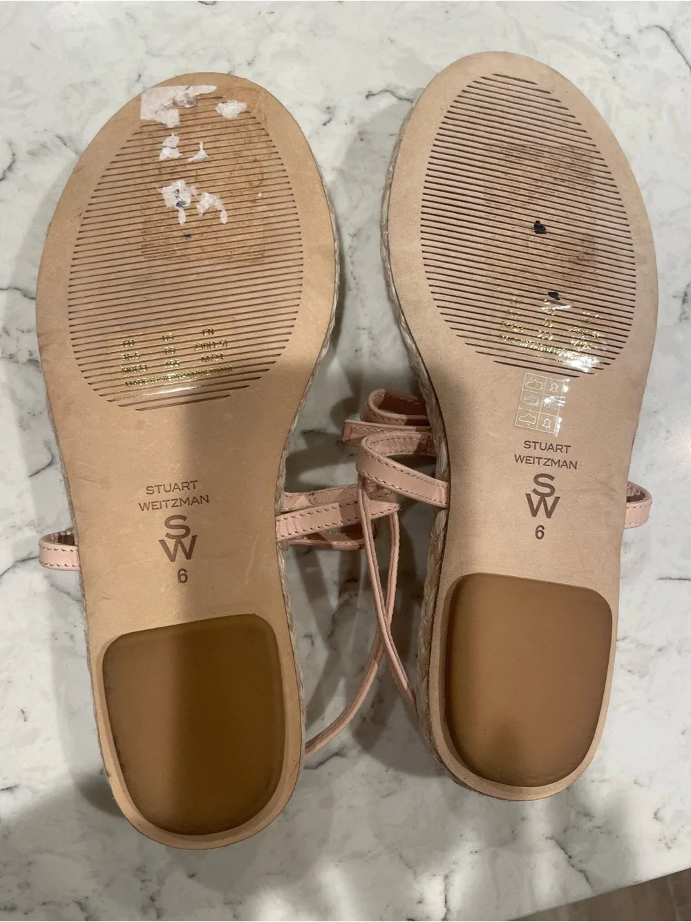 Stuart Weitzman Pink T-Strap Espadrille Sandals